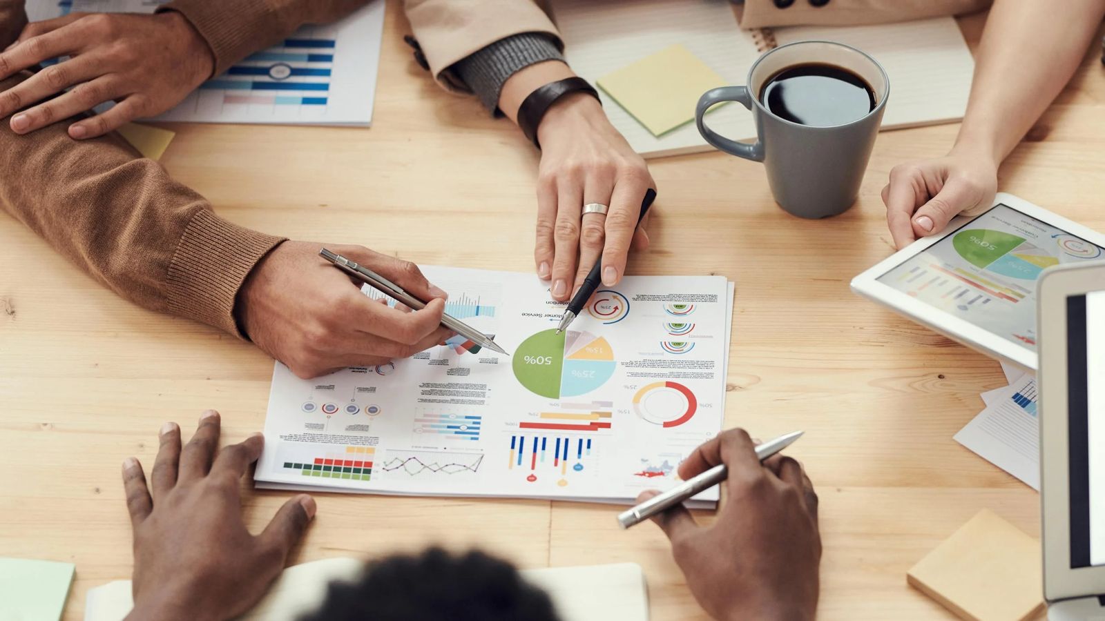 Graphs and market analysis documents